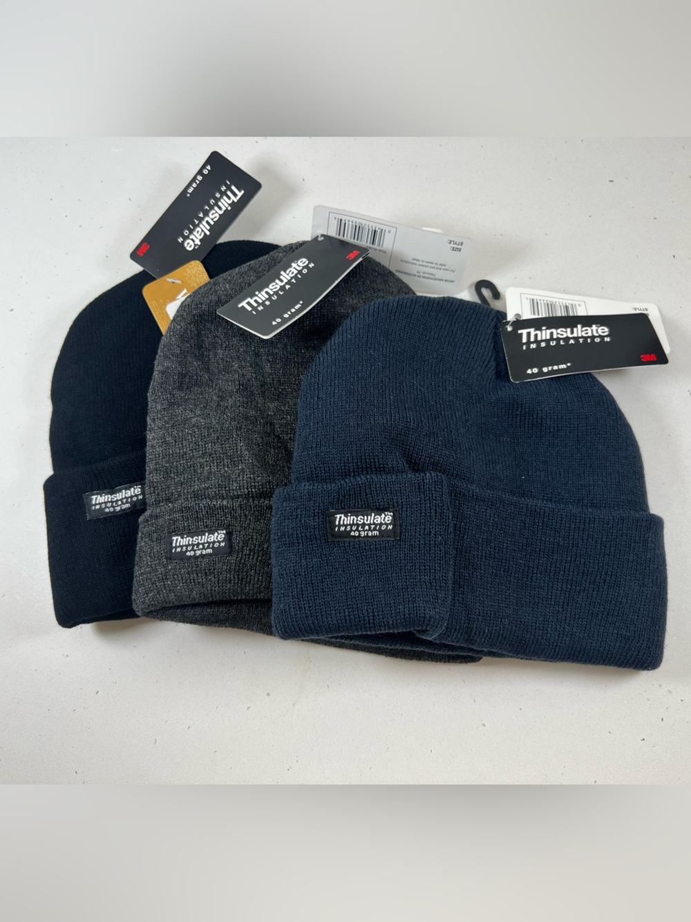 NWT 3M Thinsulate 40 Gram Beanie Hat Bundle 3 Pack black, Navy, Gray Winter